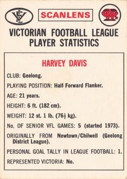 1974 Scanlens VFL #3 Harvey Davis Back